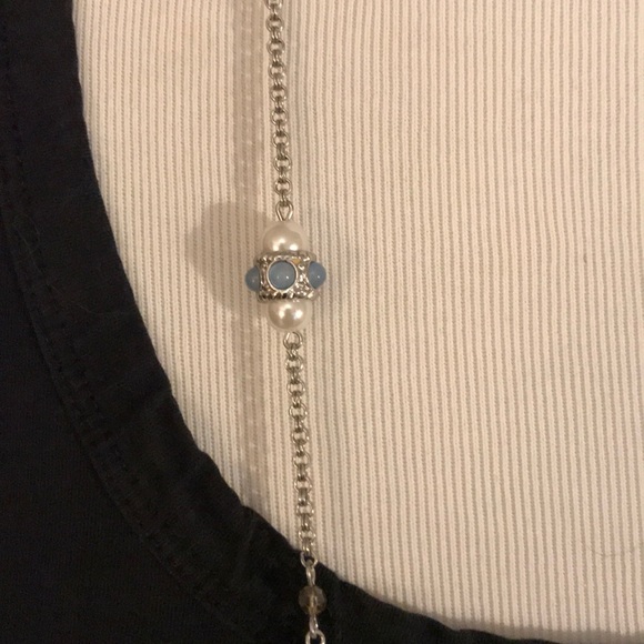 πHPπ Long Pearl and Blue Bead Layering Necklace - Picture 2 of 5